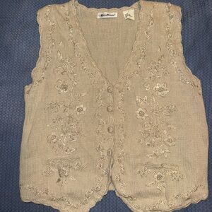 Vintage Beige Floral Knit Vest